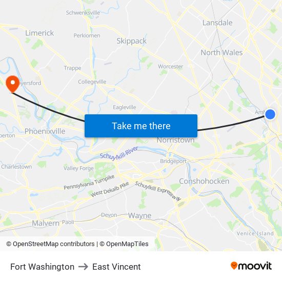 Fort Washington to East Vincent map