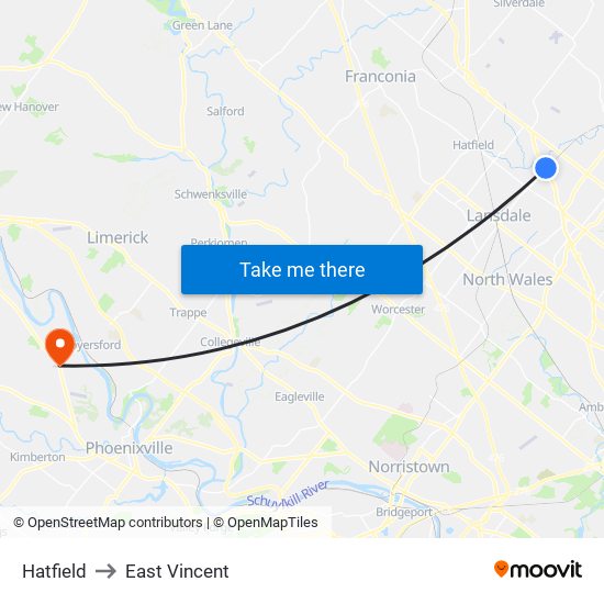 Hatfield to East Vincent map