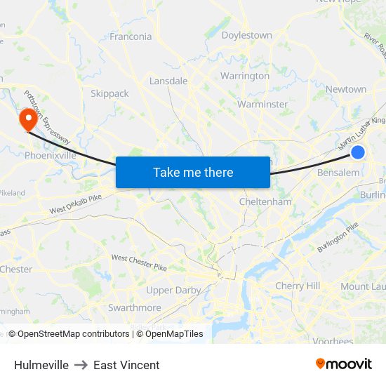 Hulmeville to East Vincent map