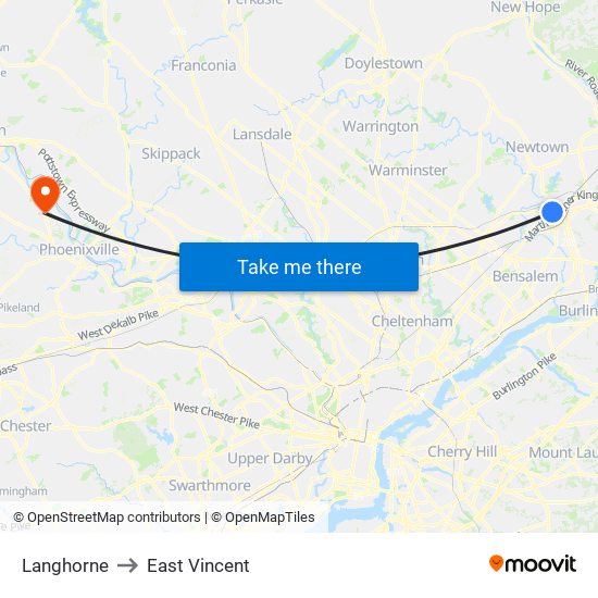 Langhorne to East Vincent map