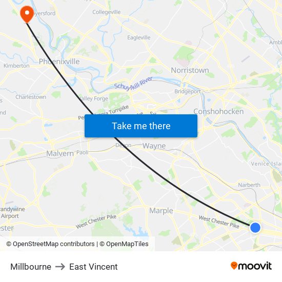 Millbourne to East Vincent map