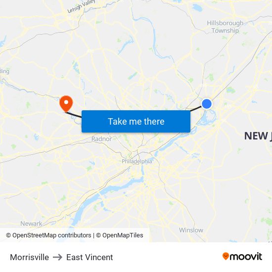 Morrisville to East Vincent map