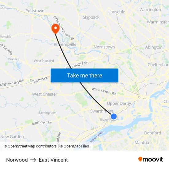 Norwood to East Vincent map