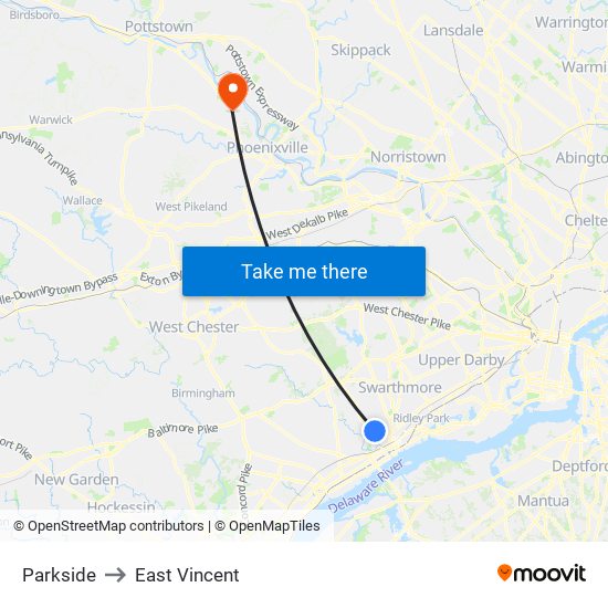 Parkside to East Vincent map