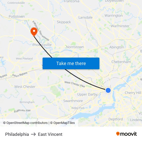 Philadelphia to East Vincent map