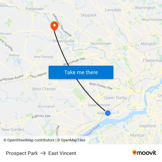 Prospect Park to East Vincent map