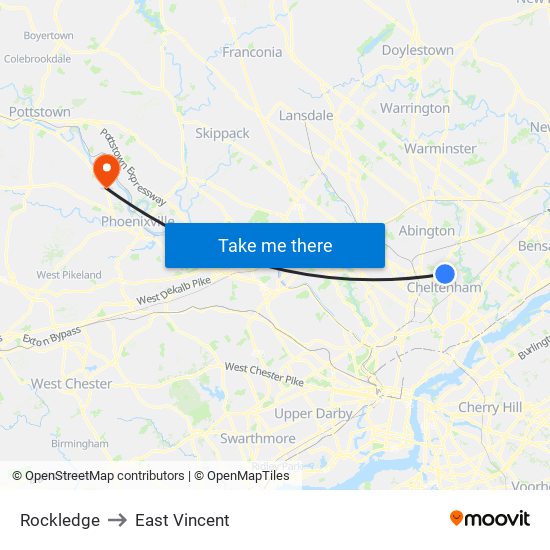Rockledge to East Vincent map