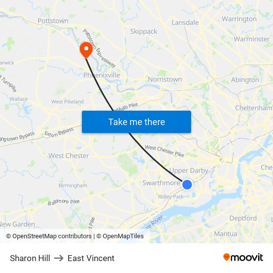 Sharon Hill to East Vincent map
