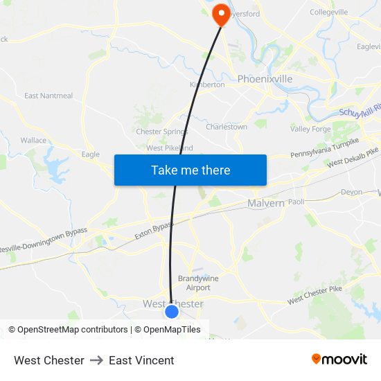 West Chester to East Vincent map