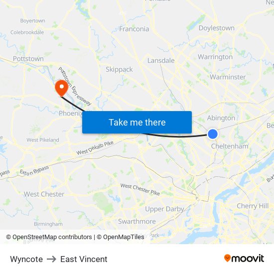 Wyncote to East Vincent map