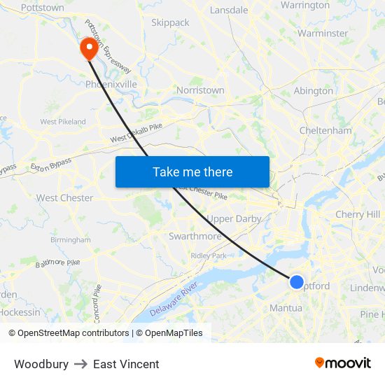 Woodbury to East Vincent map