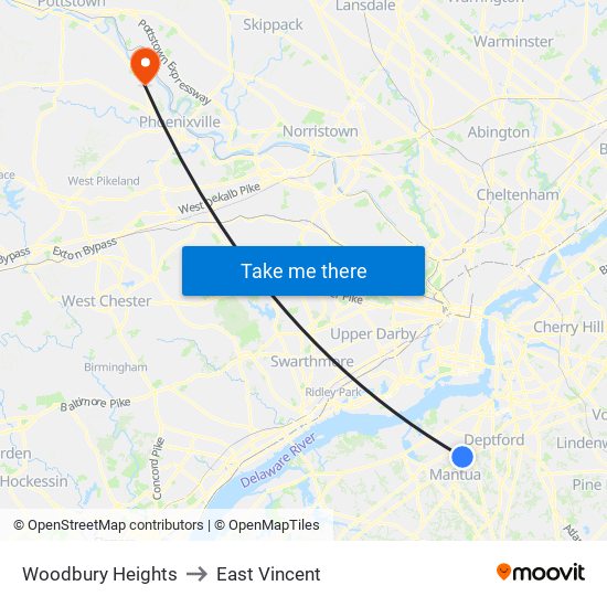Woodbury Heights to East Vincent map