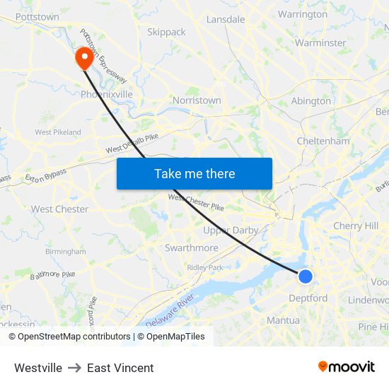 Westville to East Vincent map