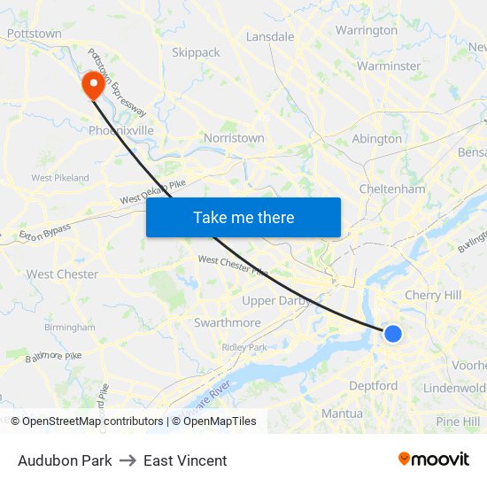 Audubon Park to East Vincent map