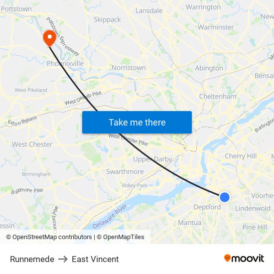 Runnemede to East Vincent map