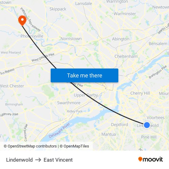 Lindenwold to East Vincent map