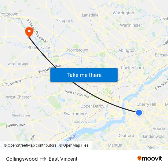 Collingswood to East Vincent map