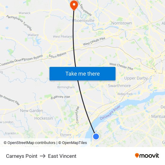 Carneys Point to East Vincent map