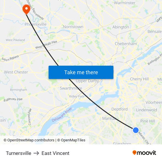 Turnersville to East Vincent map