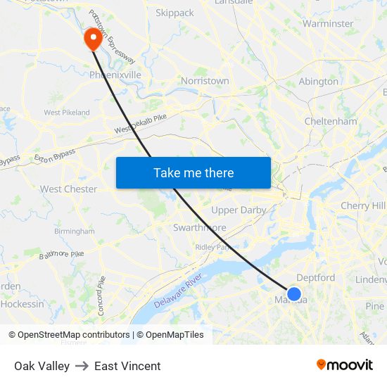 Oak Valley to East Vincent map