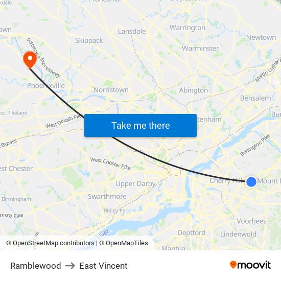 Ramblewood to East Vincent map