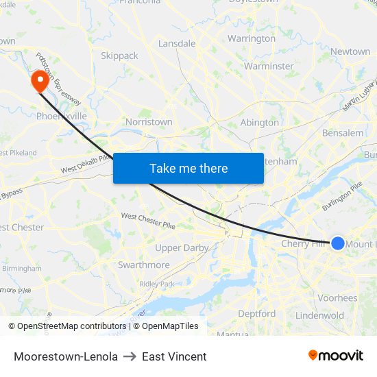 Moorestown-Lenola to East Vincent map