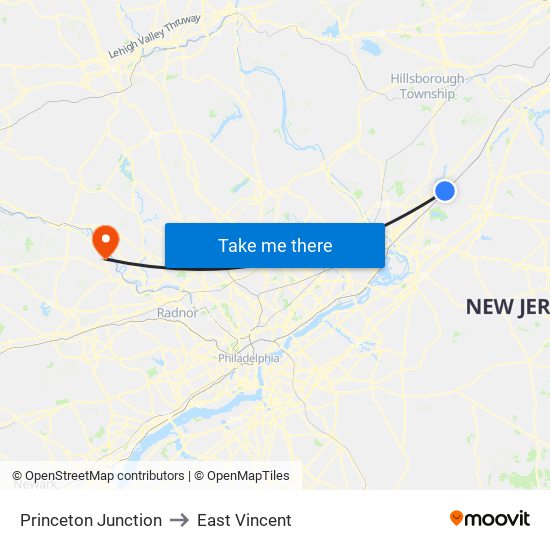 Princeton Junction to East Vincent map