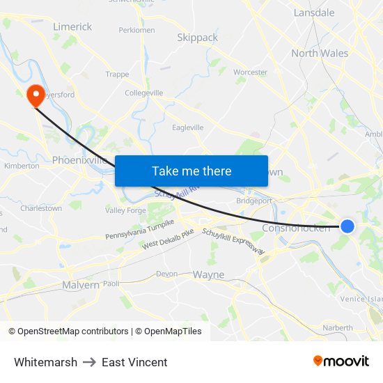 Whitemarsh to East Vincent map