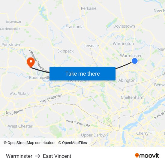 Warminster to East Vincent map