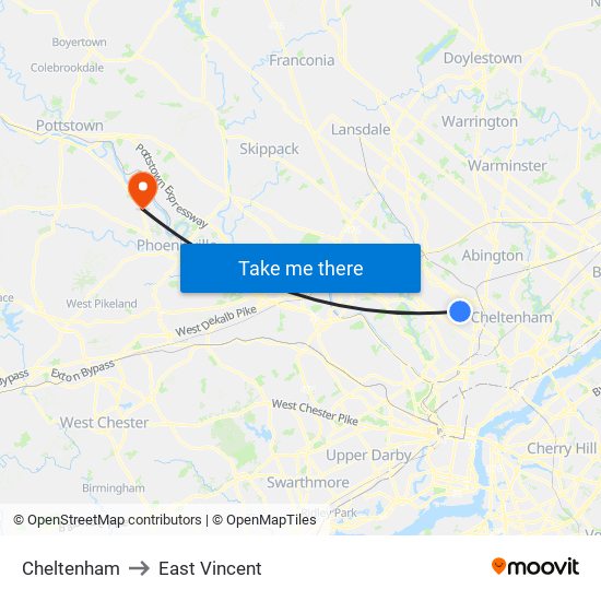 Cheltenham to East Vincent map