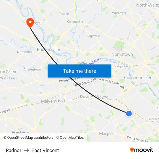 Radnor to East Vincent map