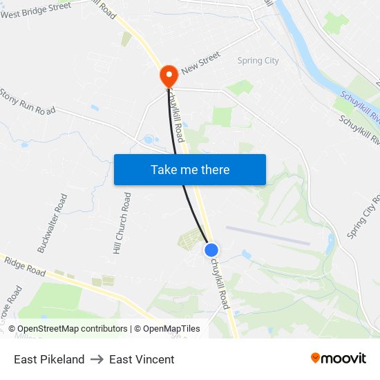 East Pikeland to East Vincent map