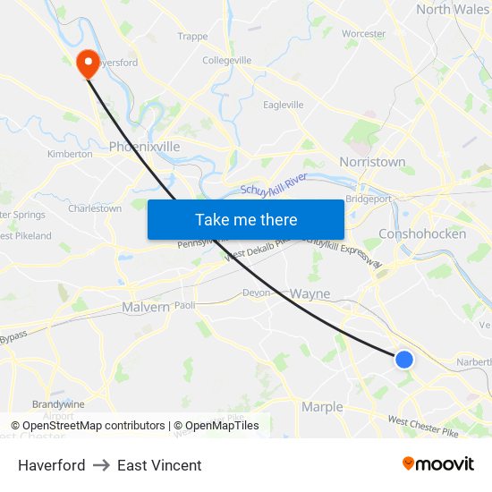 Haverford to East Vincent map