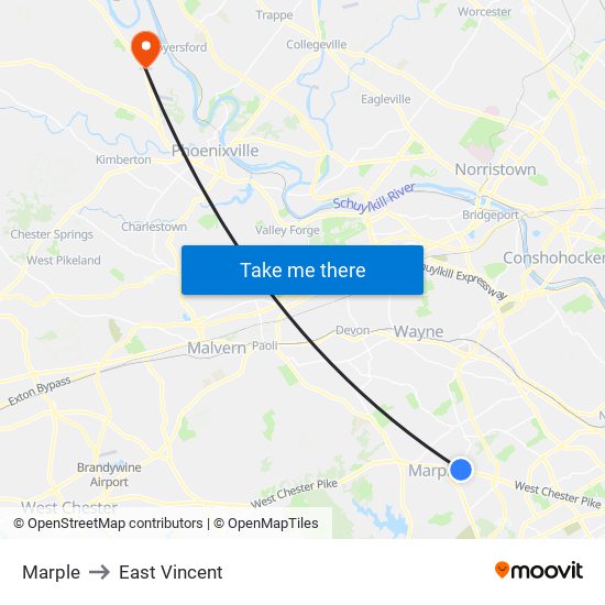 Marple to East Vincent map