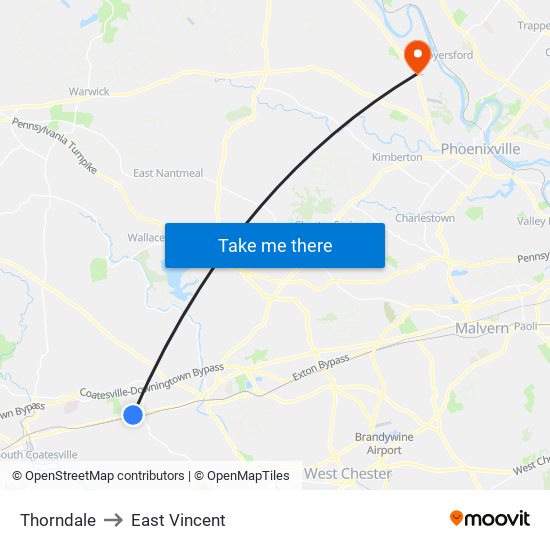 Thorndale to East Vincent map