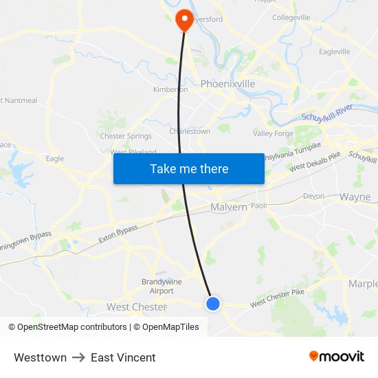 Westtown to East Vincent map