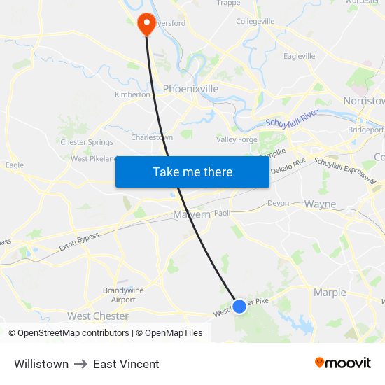 Willistown to East Vincent map