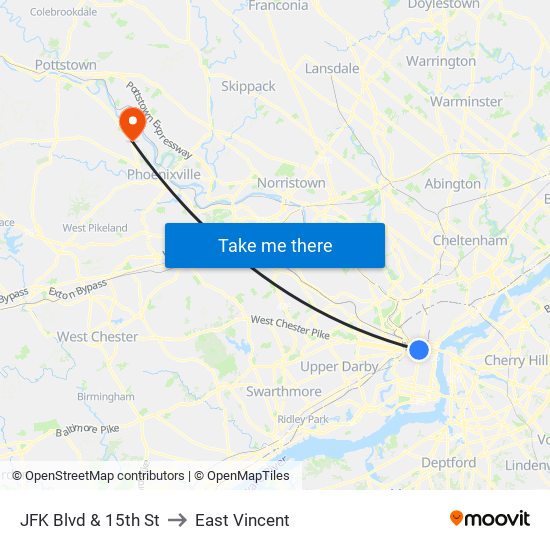 JFK Blvd & 15th St to East Vincent map