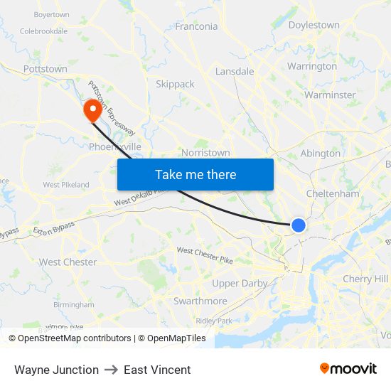 Wayne Junction to East Vincent map