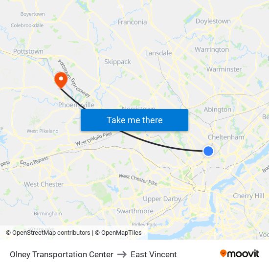 Olney Transportation Center to East Vincent map