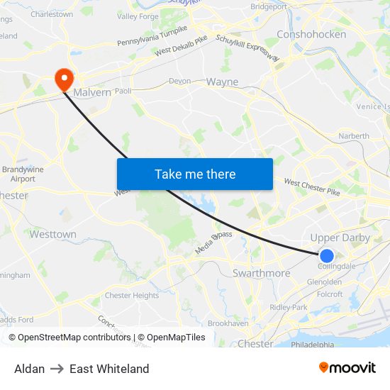 Aldan to East Whiteland map