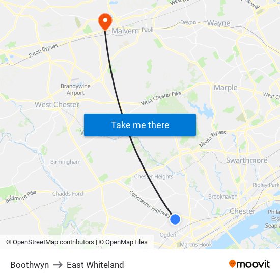 Boothwyn to East Whiteland map