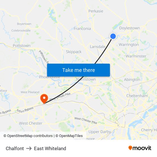 Chalfont to East Whiteland map