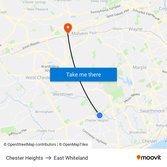 Chester Heights to East Whiteland map