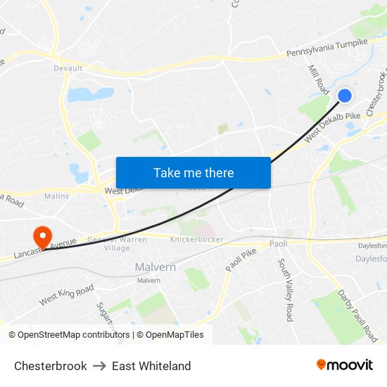 Chesterbrook to East Whiteland map