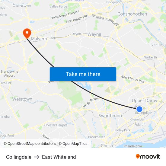 Collingdale to East Whiteland map