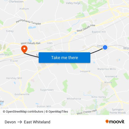 Devon to East Whiteland map