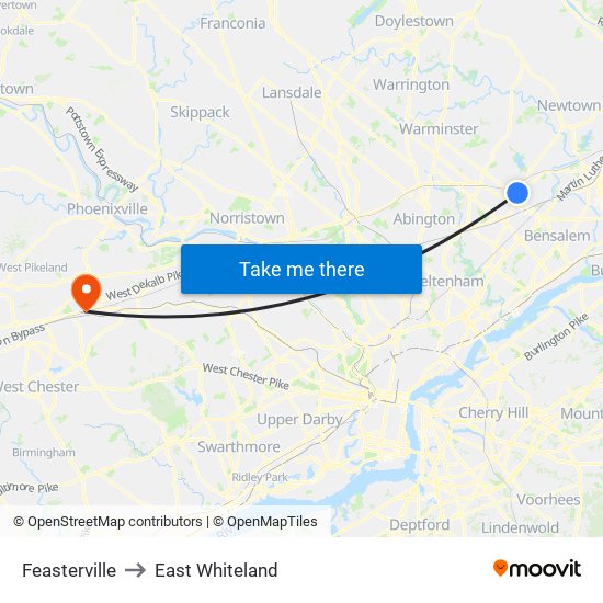 Feasterville to East Whiteland map