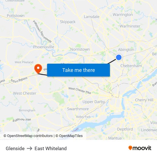 Glenside to East Whiteland map