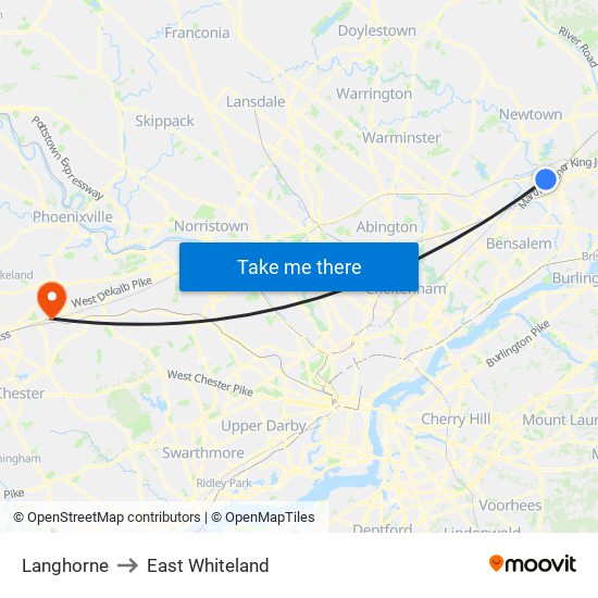 Langhorne to East Whiteland map